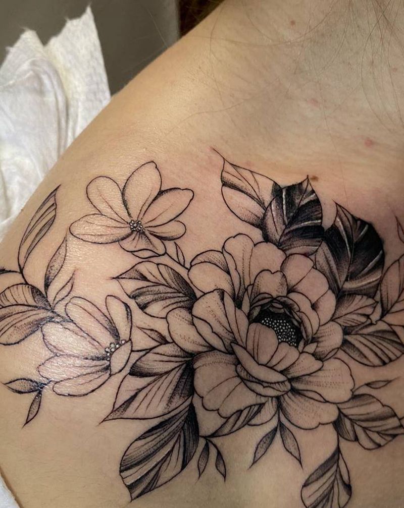 素花纹身图片_肩部纹身图案