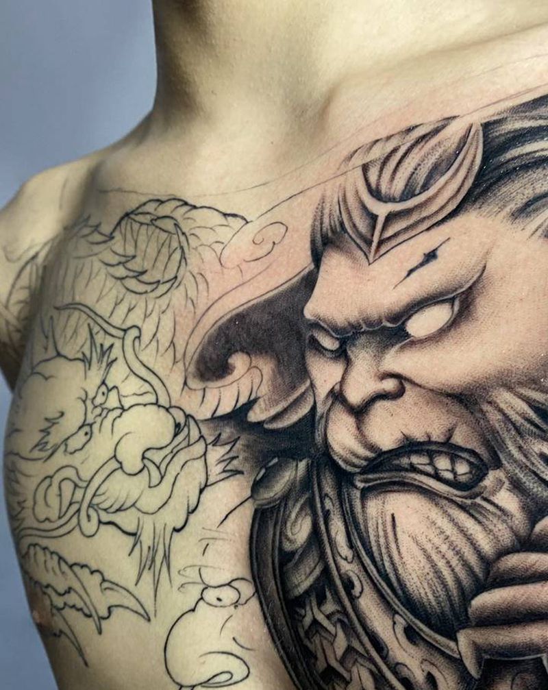 悟空纹身图片_胸部新传统纹身图案