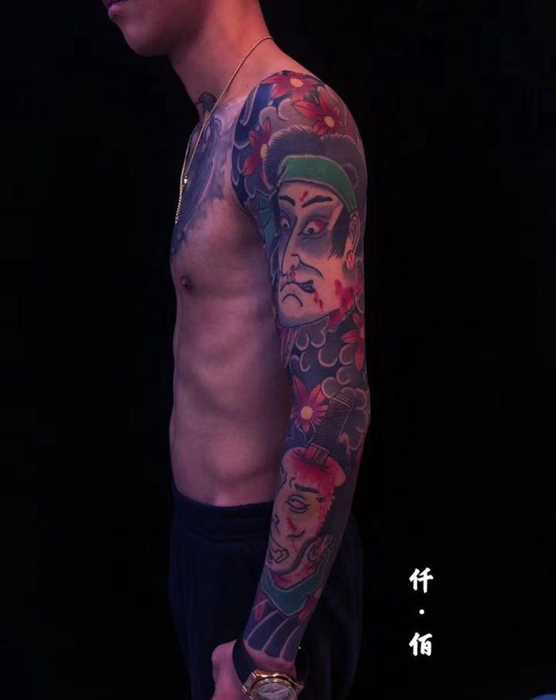 生首纹身图片_手臂老传统纹身图案