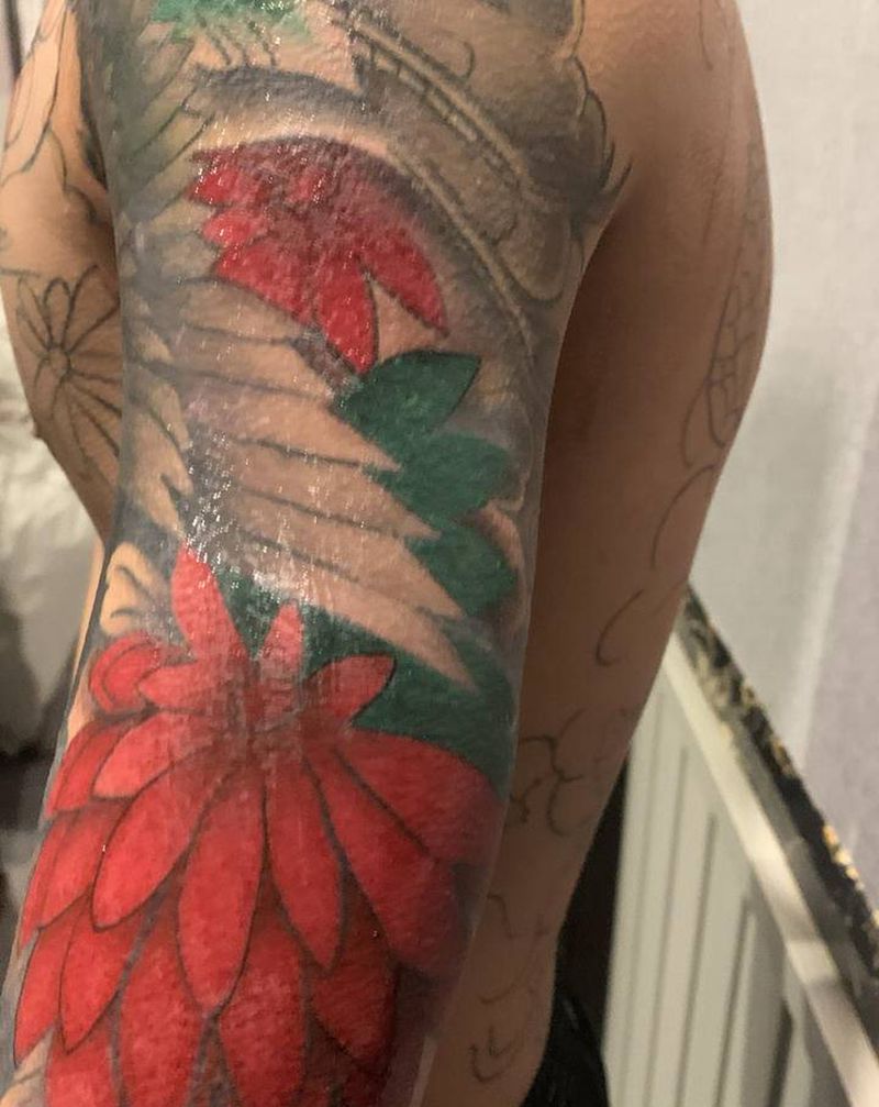 半甲纹身图片_肩部手臂新传统纹身图案