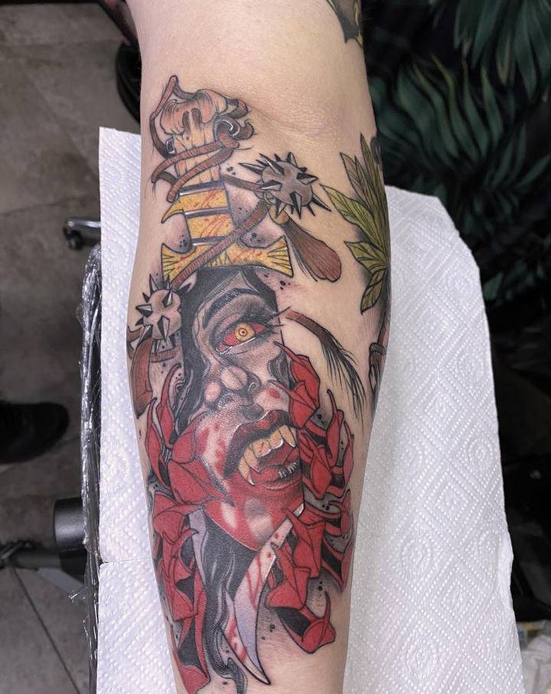 刀女纹身图片_手臂New School纹身图案