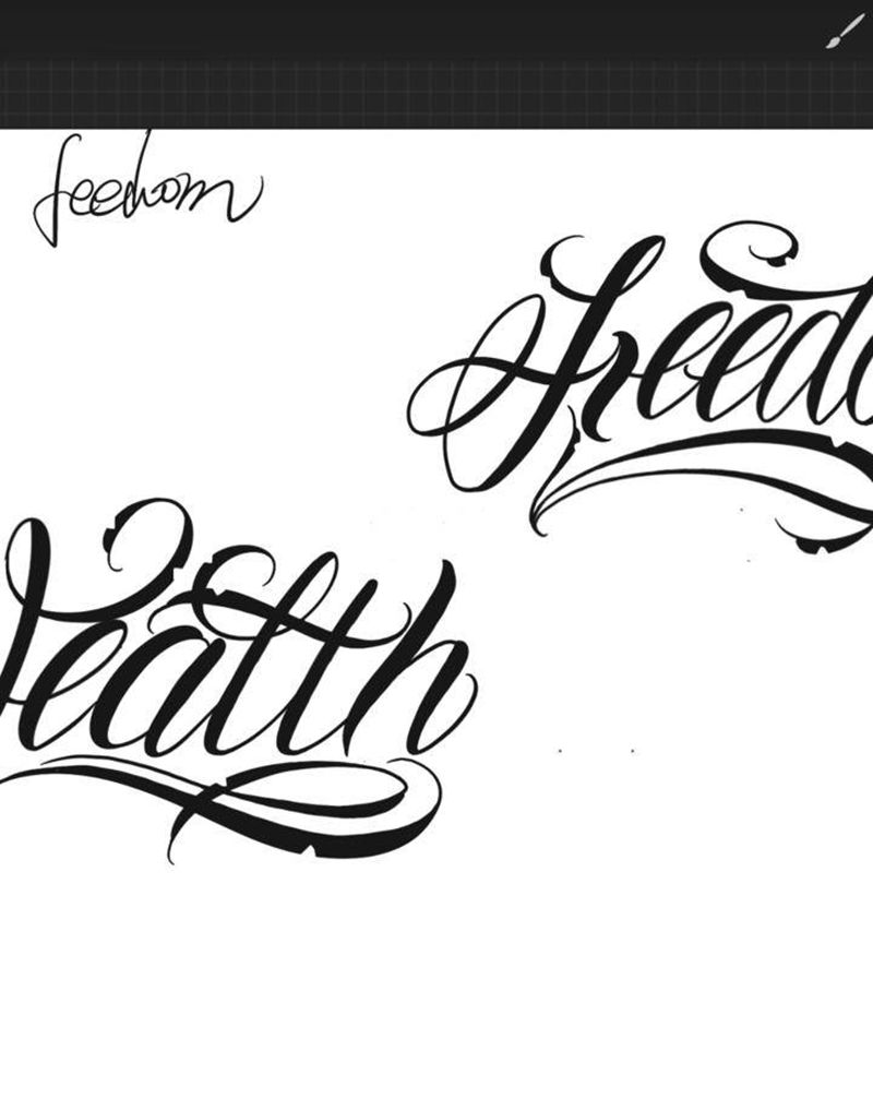 原创花体字，自由财富纹身图片_手部花体字纹身图案