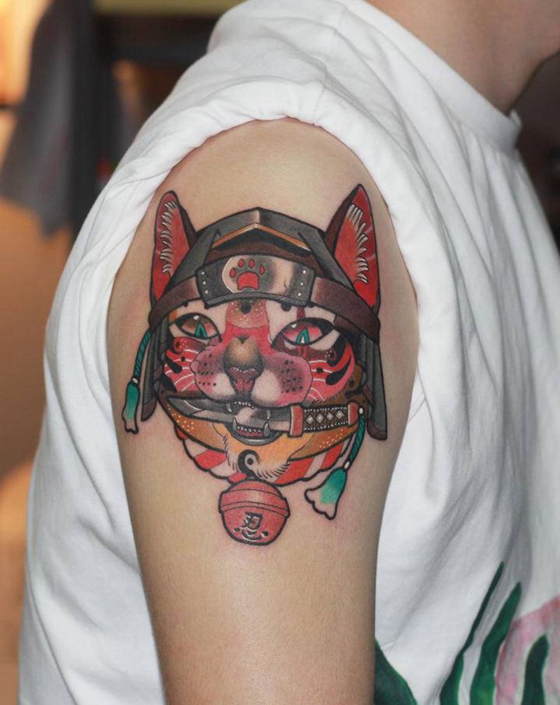 忍者猫纹身图片_New School纹身图案