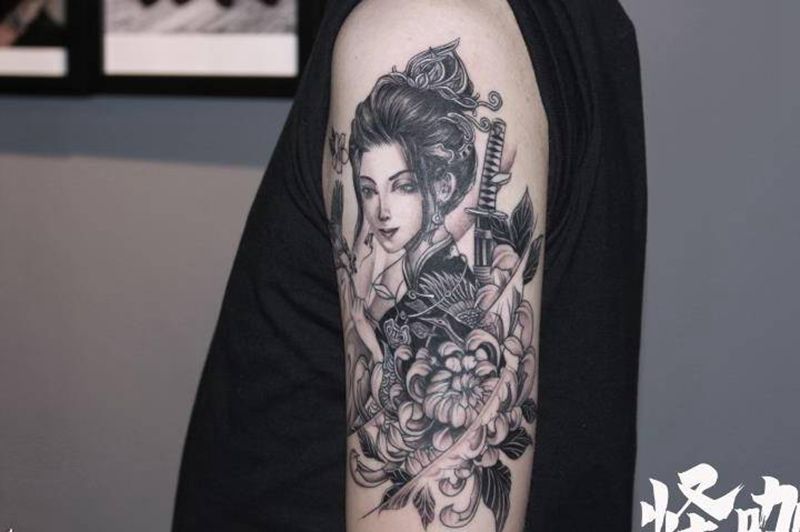 艺妓纹身图片_手臂新传统纹身图案