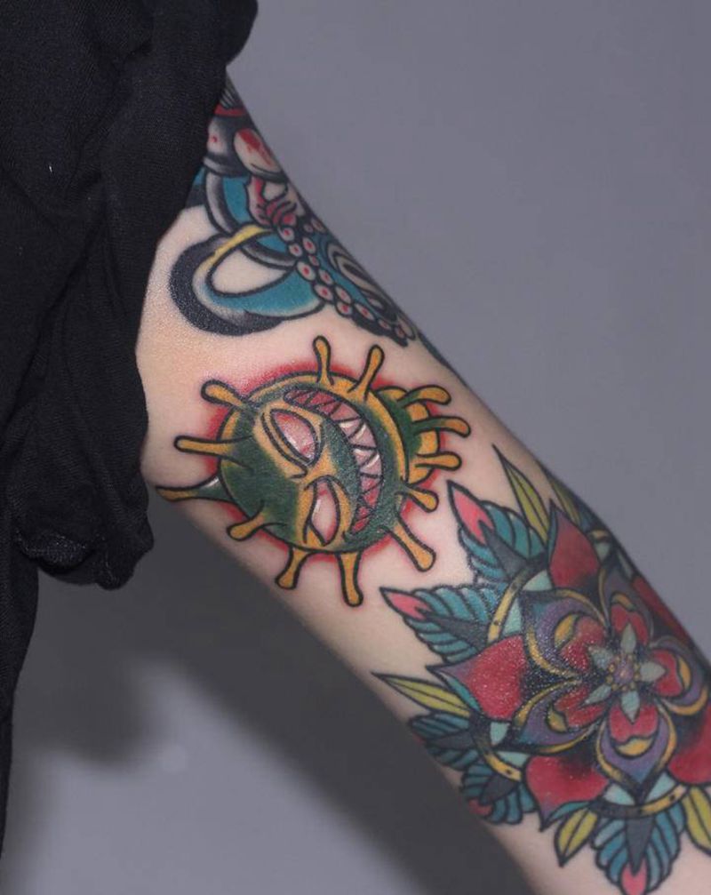 花臂拼接纹身图片_手臂Old School纹身图案