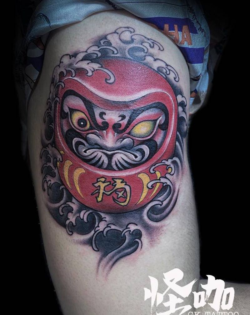 达摩蛋纹身图片_手臂新传统纹身图案