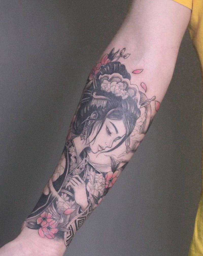 传统艺妓纹身图片_手臂新传统纹身图案