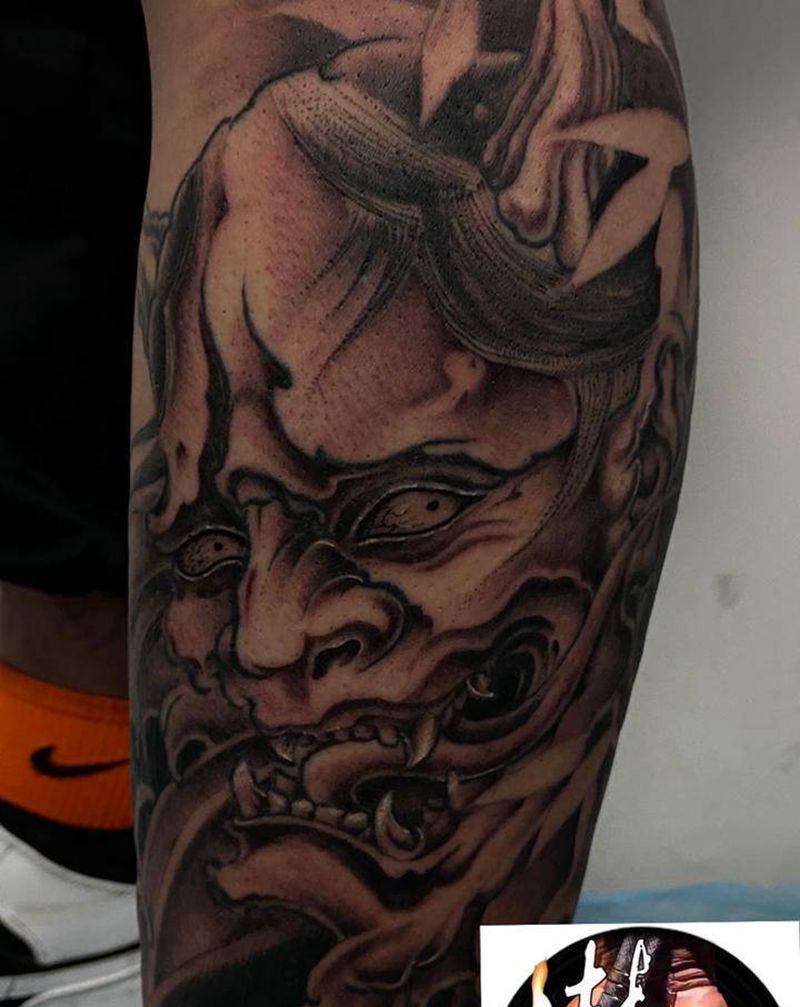 般若纹身图片_腿部新传统纹身图案