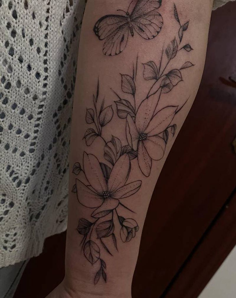 素花纹身图片_手臂点刺纹身图案