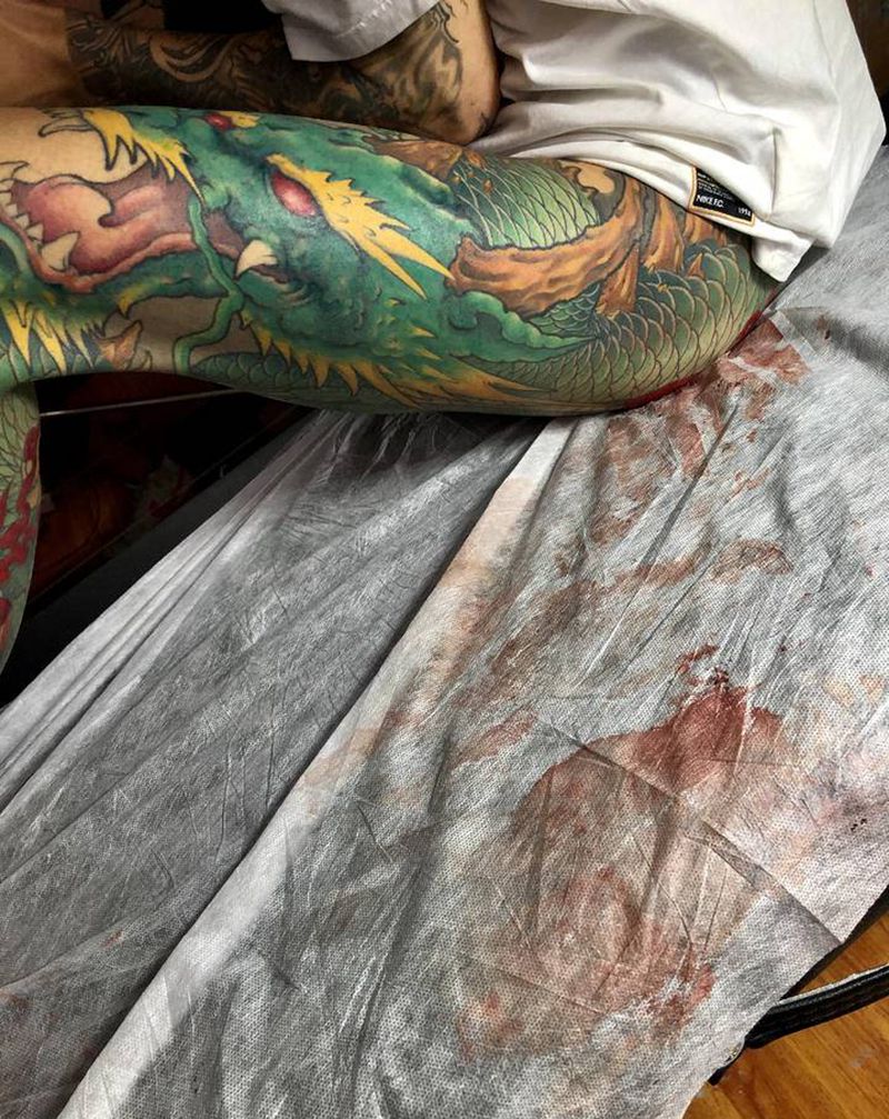 花腿龙  未完纹身图片_腿部纹身图案