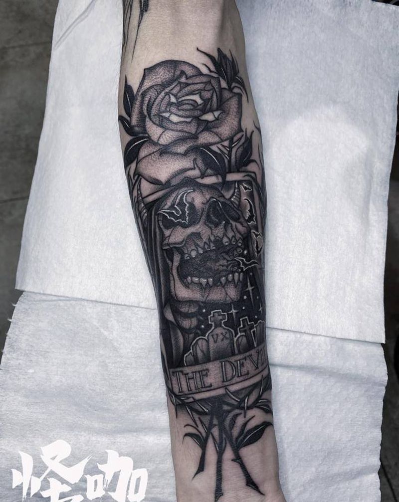 黑灰素描纹身图片_手臂欧美写实纹身图案