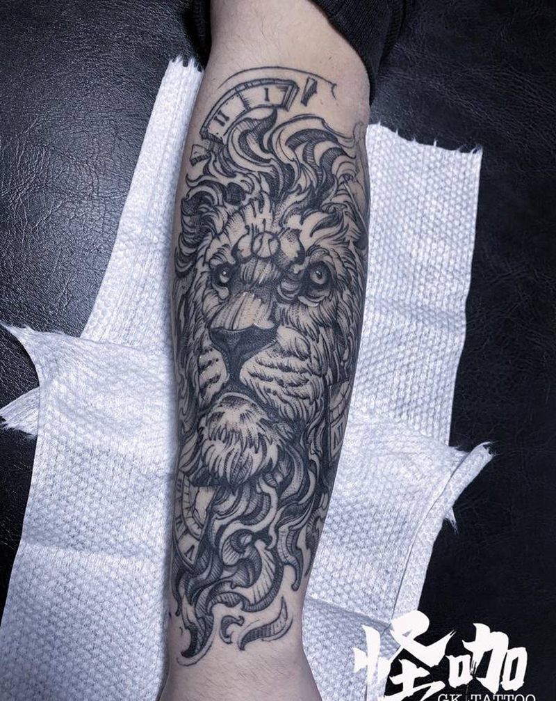 黑灰点刺纹身图片_手臂点刺纹身图案