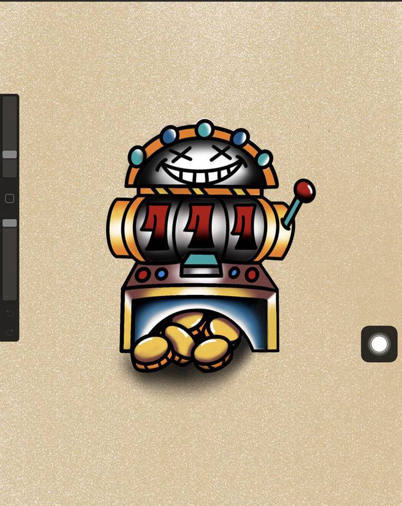 原创老虎机纹身图片_手臂Old School纹身图案