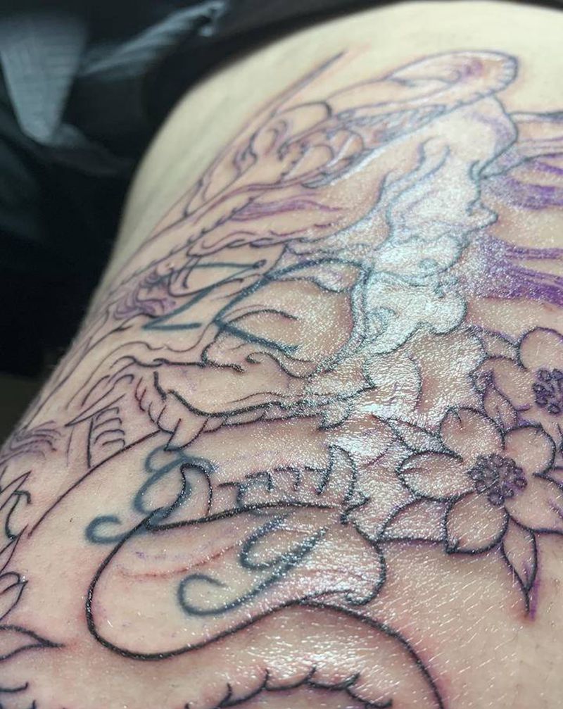 般若纹身图片_腿部纹身图案