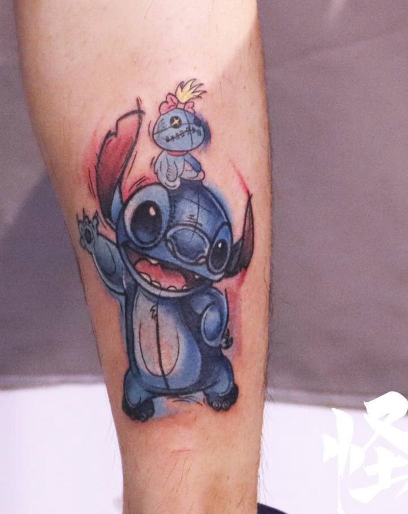 史迪仔纹身图片_手臂水彩纹身图案