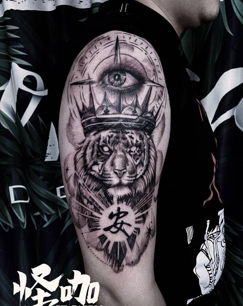 老虎纹身图片_手臂欧美写实纹身图案