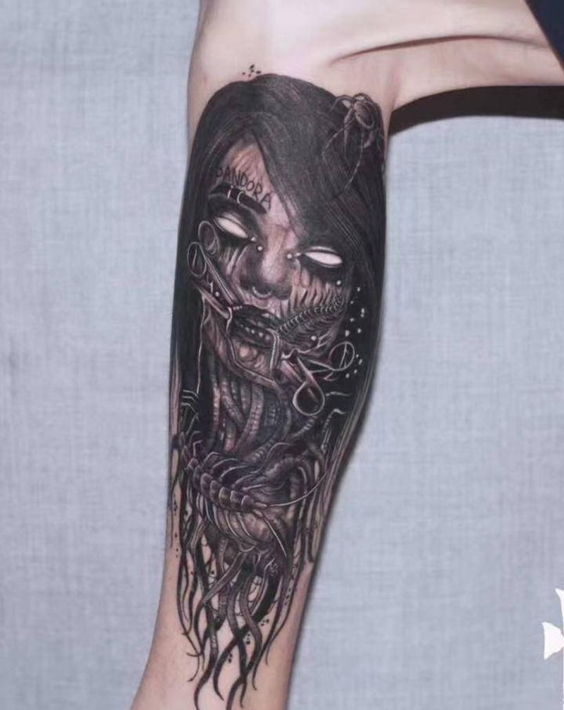 暗黑纹身图片_腿部欧美写实纹身图案