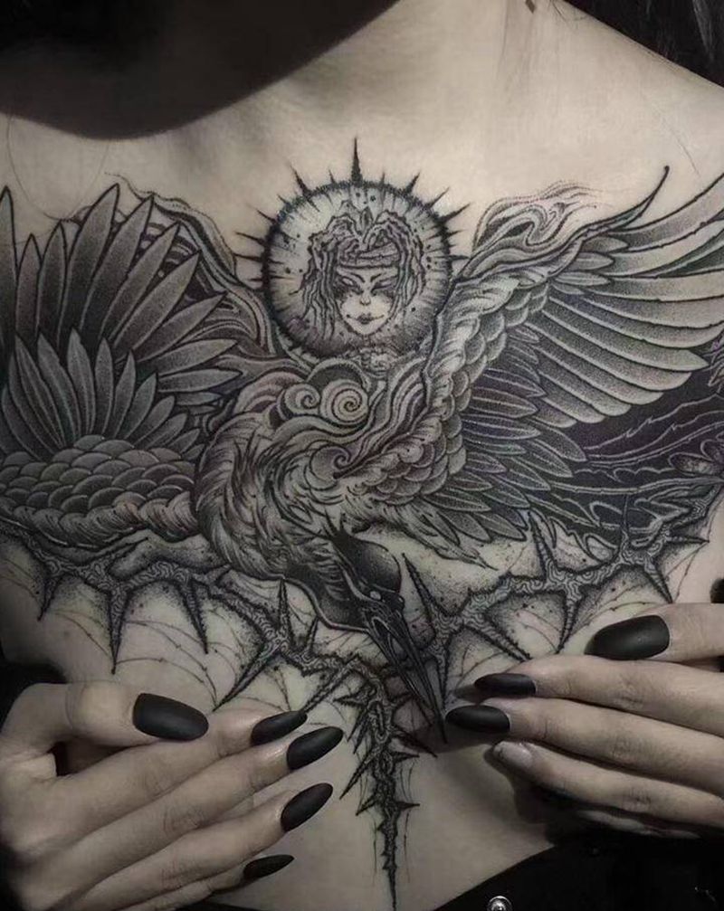 暗黑花胸纹身图片_胸部点刺纹身图案