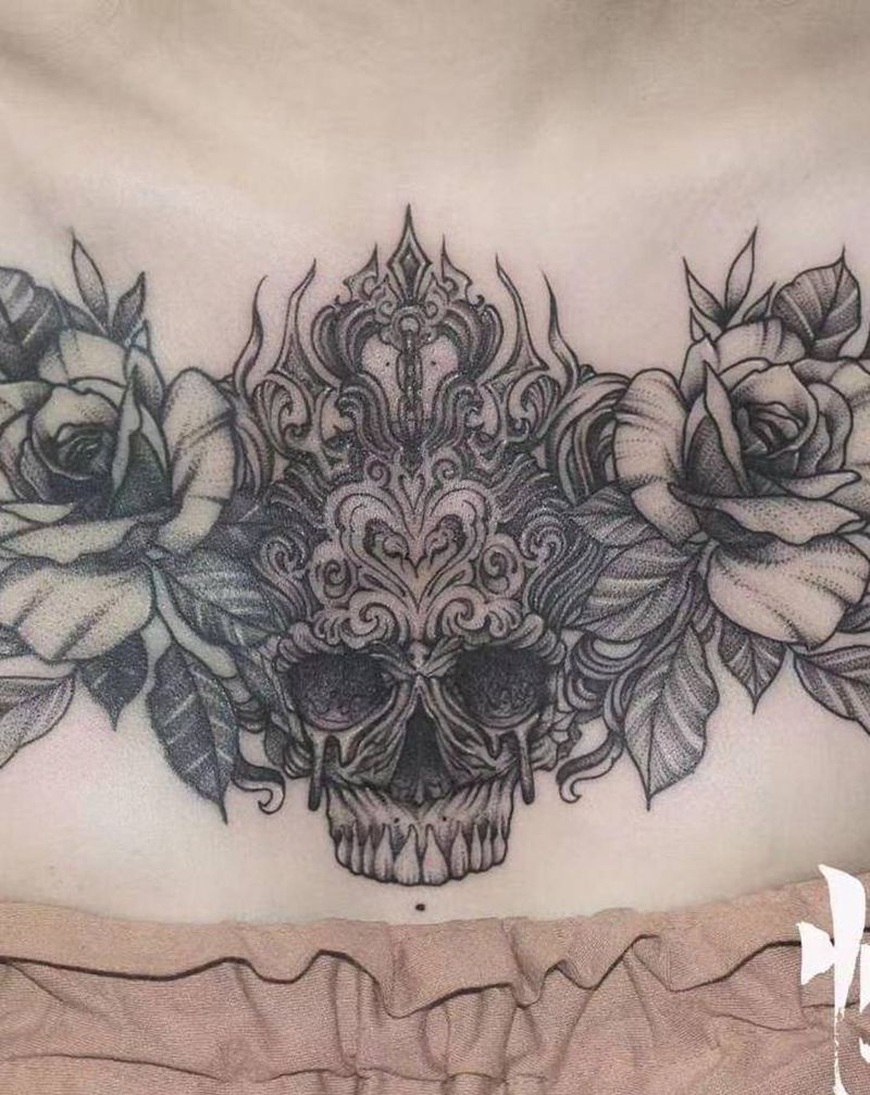 点刺花胸纹身图片_胸部点刺纹身图案