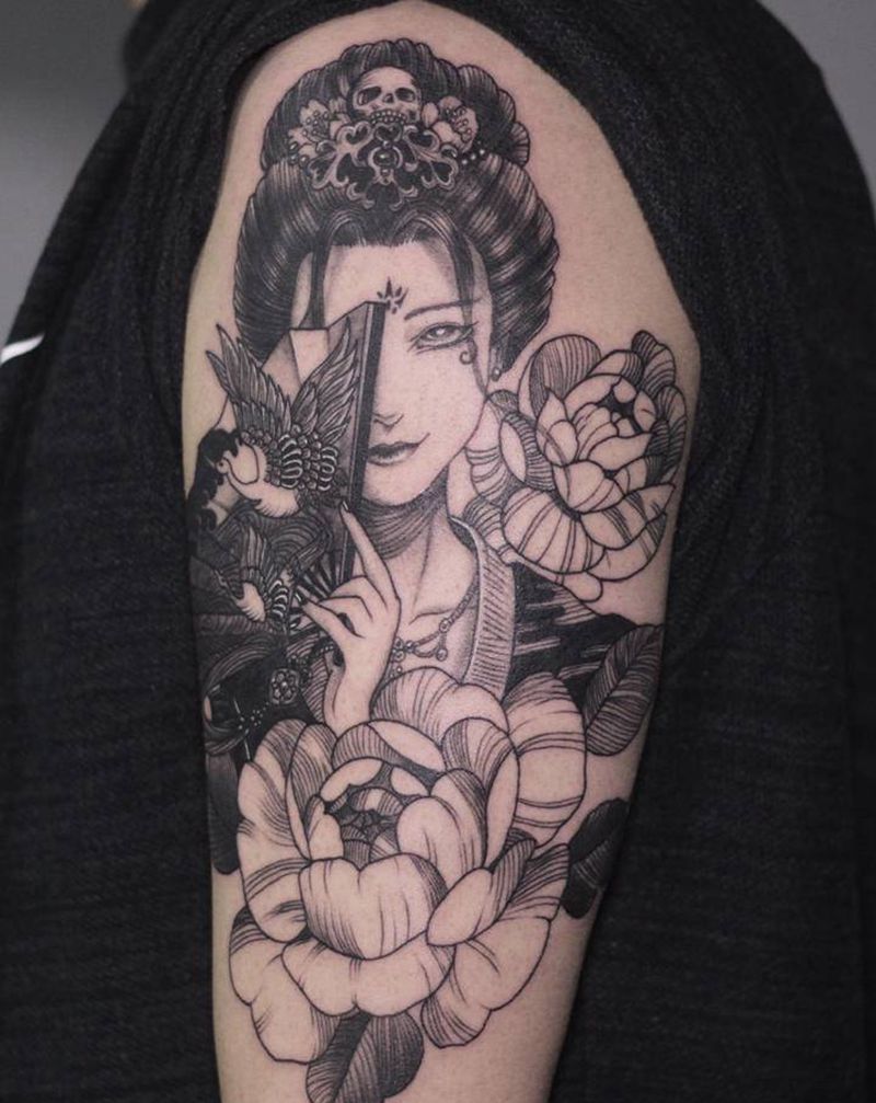 艺妓纹身图片_手臂新传统纹身图案