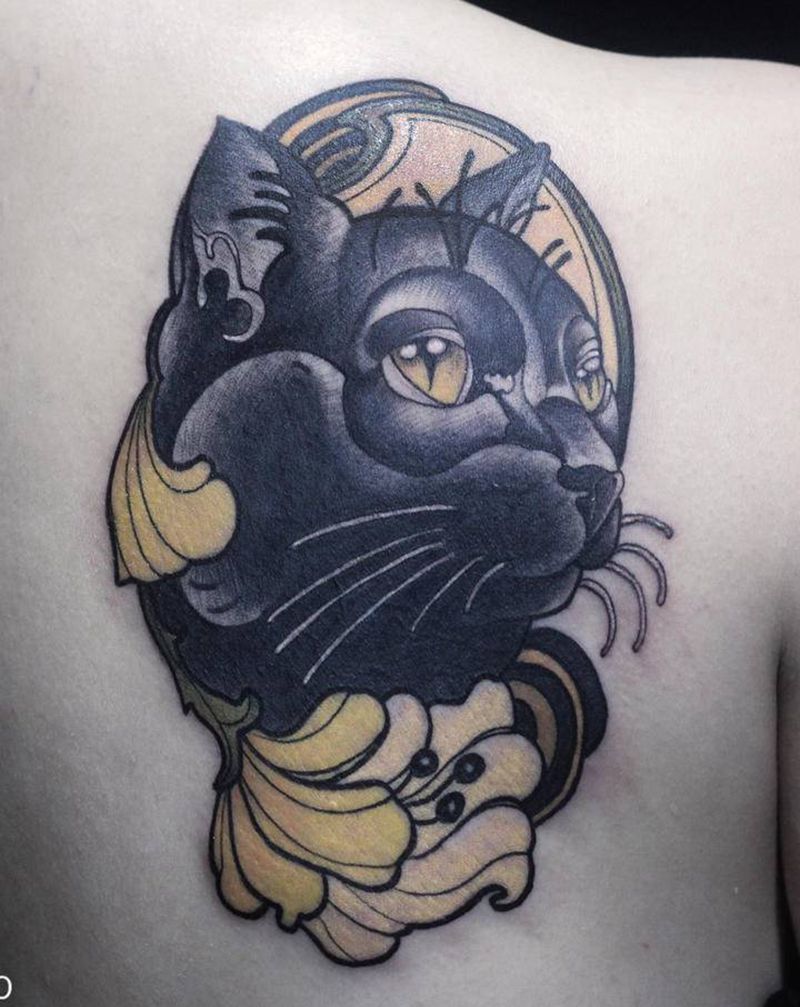 猫纹身图片_背部New School纹身图案