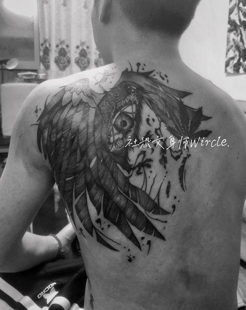 尸舞鸟 / 叁次纹身图片_肩部背部纹身图案