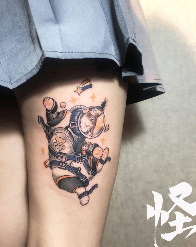 卡通纹身图片_腿部New School纹身图案