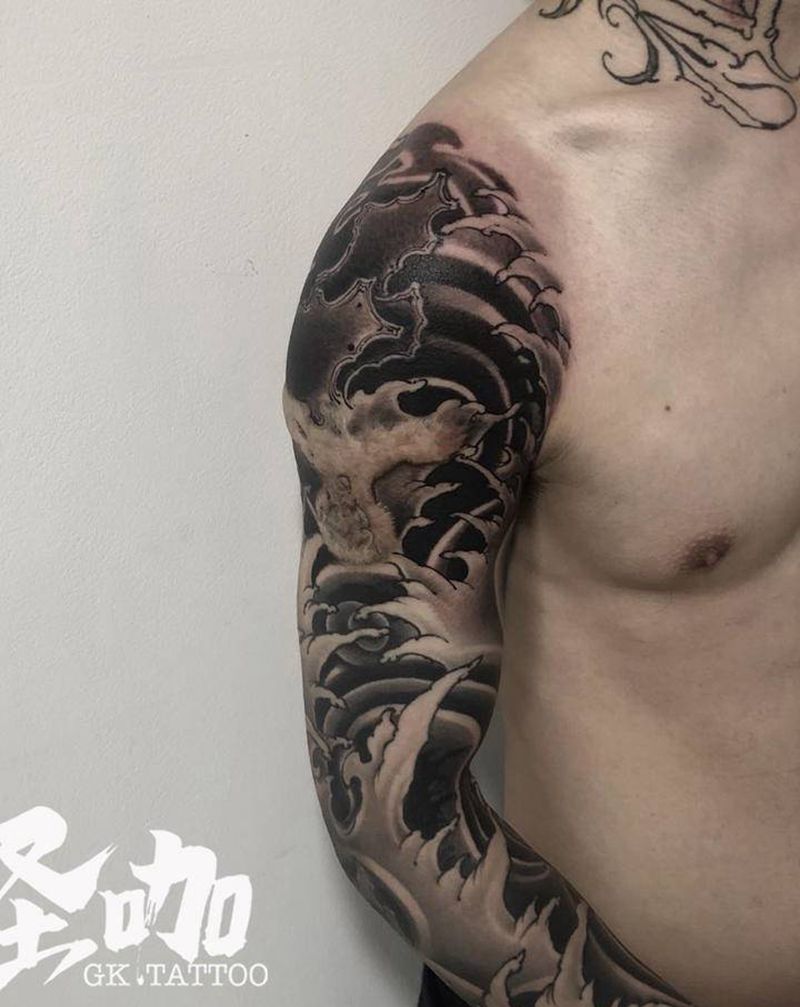 传统花臂纹身图片_手臂新传统纹身图案