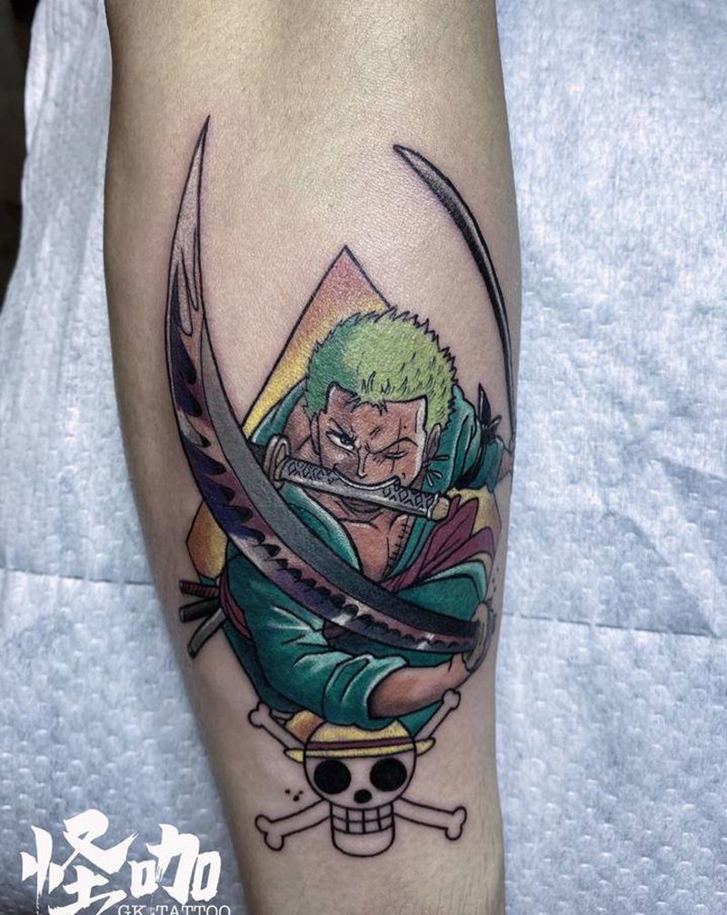 索隆卡通纹身图片_手臂New School纹身图案