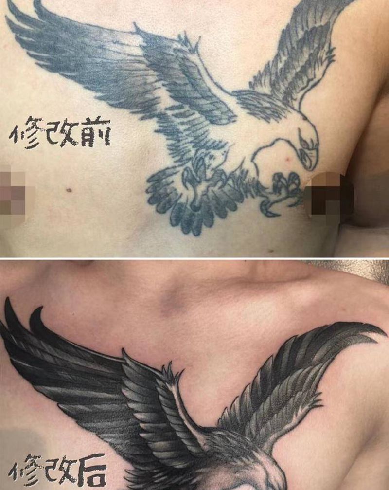 鹰  鱼纹身图片_手臂胸部老传统新传统纹身图案