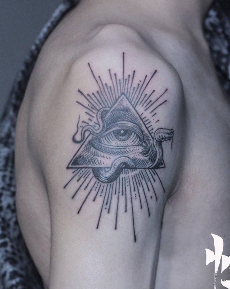 天堂之眼纹身图片_手臂几何点刺纹身图案