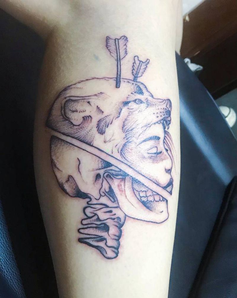 点刺纹身图片_腿部点刺纹身图案