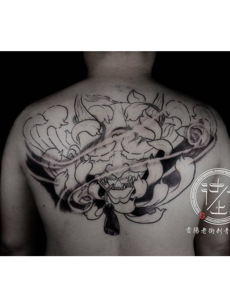 翔子作品，般若勾个线。纹身图片_背部新传统般若纹身图案