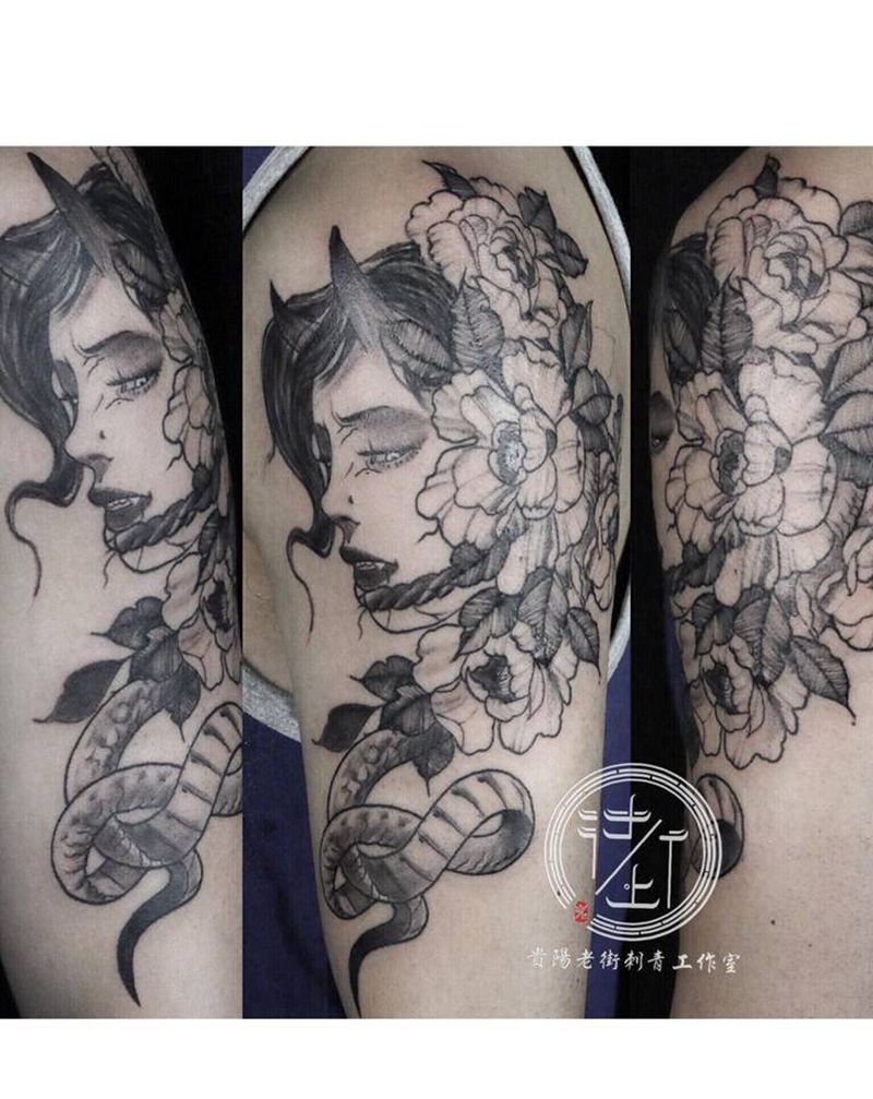 翔子作品，欧美女郎。纹身图片_手部欧美写实女头纹身图案