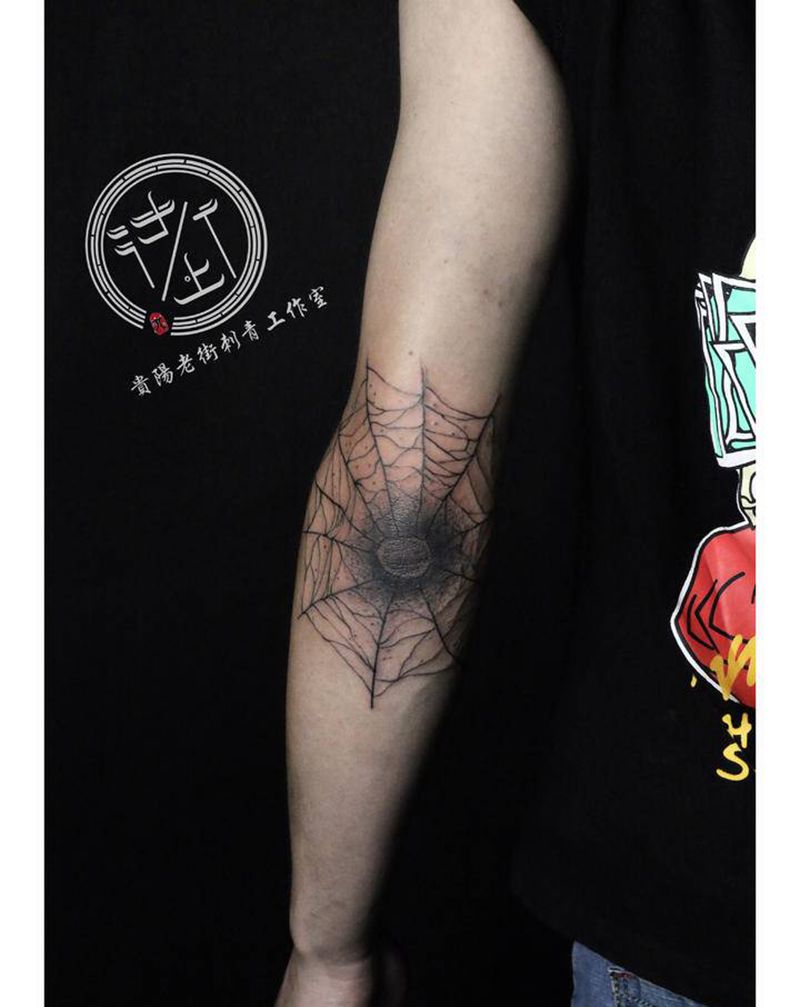 翔子作品，蜘蛛网。纹身图片_手部点刺蜘蛛网纹身图案
