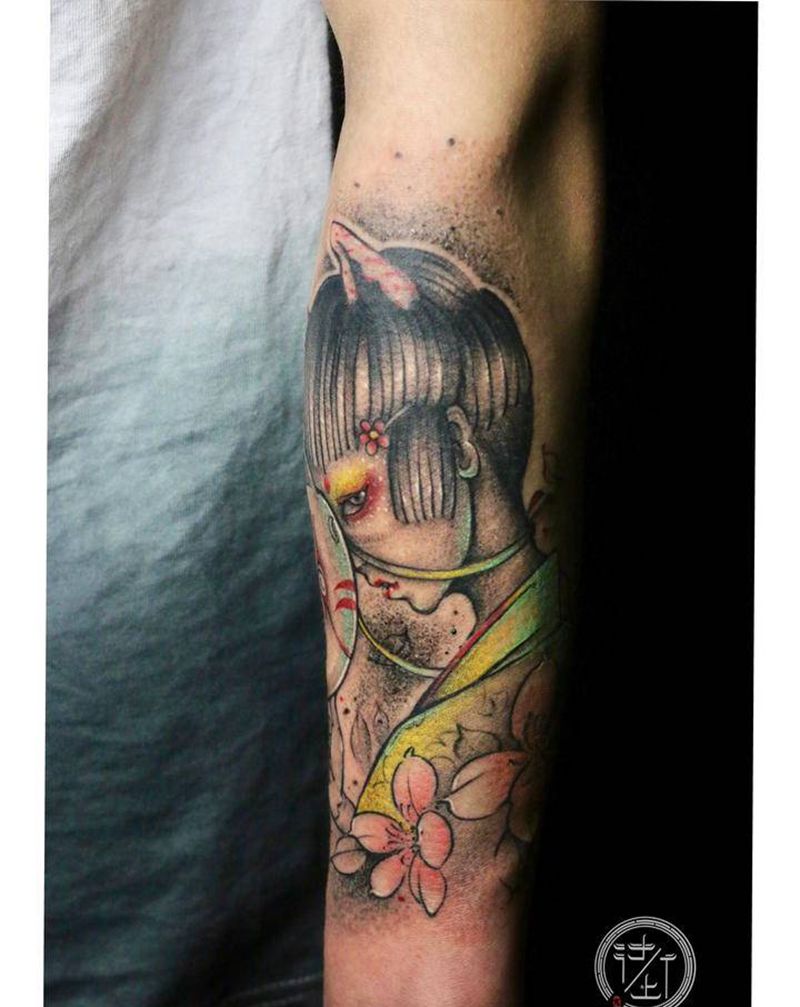 艺妓纹身图片_手臂New School艺妓纹身图案