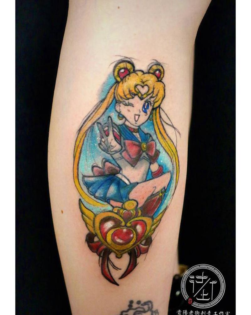 翔子作品，黄头发的妹妹，有没有纹身图片_水彩美少女战士纹身图案