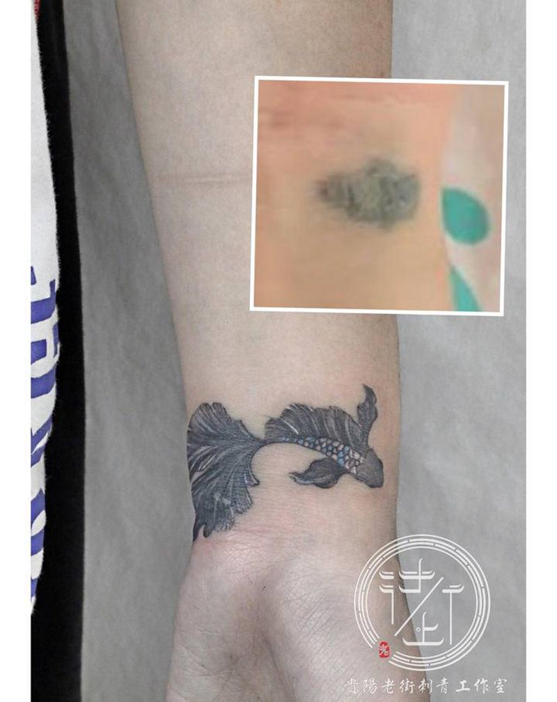 遮盖作品纹身图片_手部脚部水墨几何遮盖纹身图案