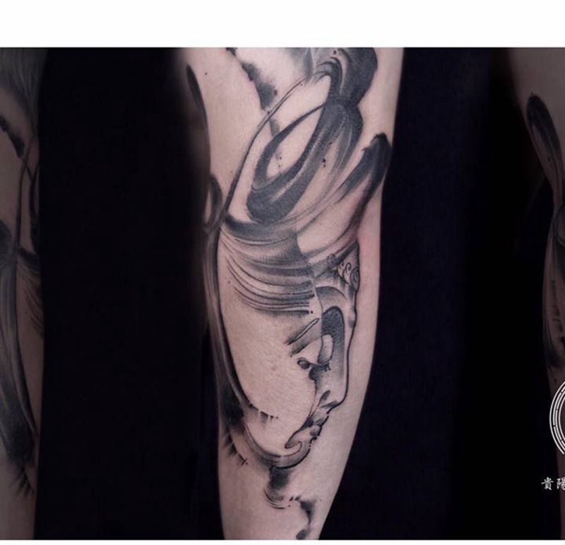 一切有为法，如梦幻泡影纹身图片_手臂水墨水墨佛纹身图案