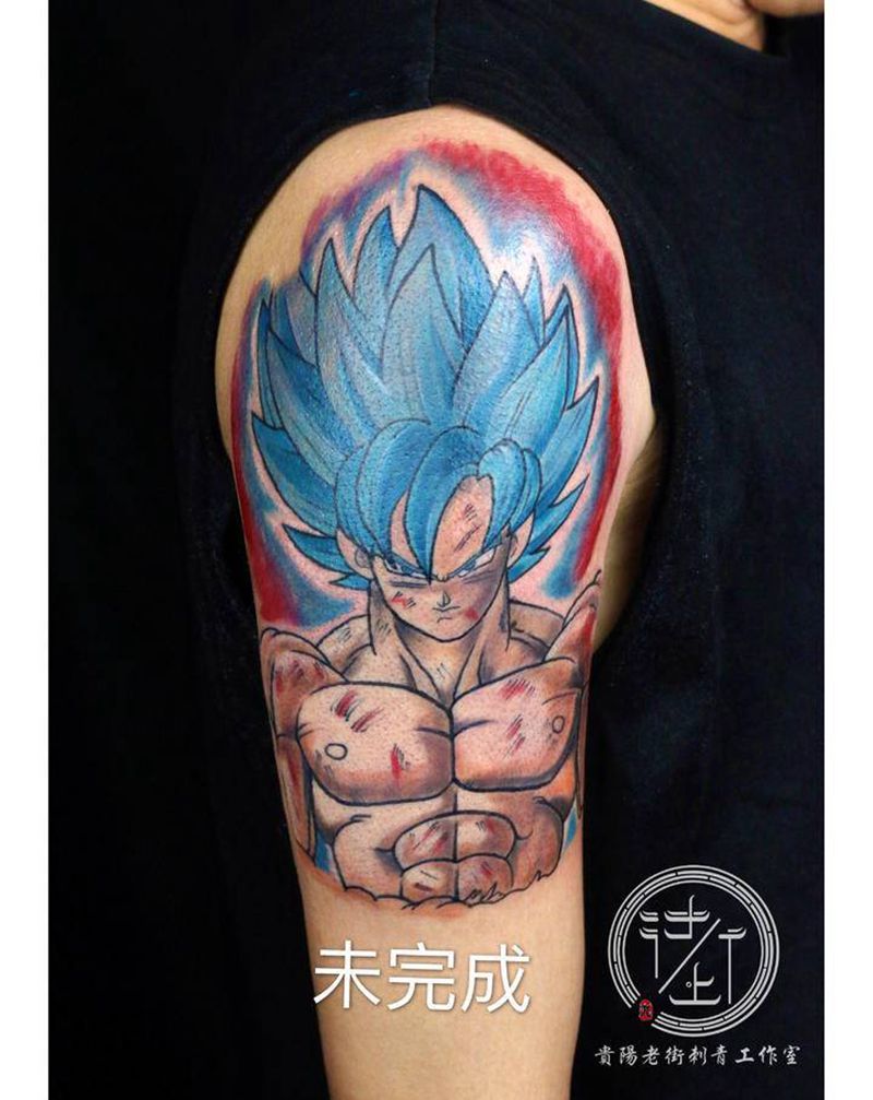 孙悟空纹身图片_手臂欧美写实水彩动漫龙珠卡卡罗特纹身图案