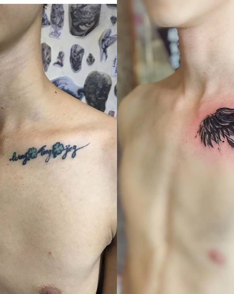 遮盖纹身图片_胸部纹身图案