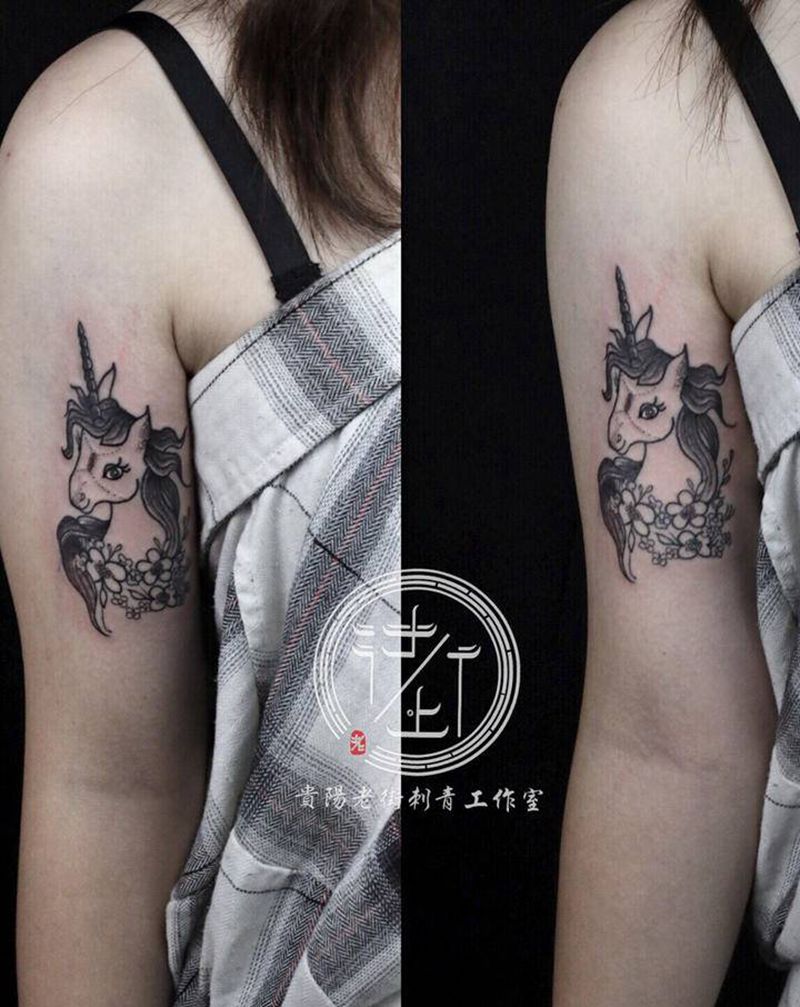 翔子作品，独角兽。纹身图片_手臂点刺独角兽纹身图案