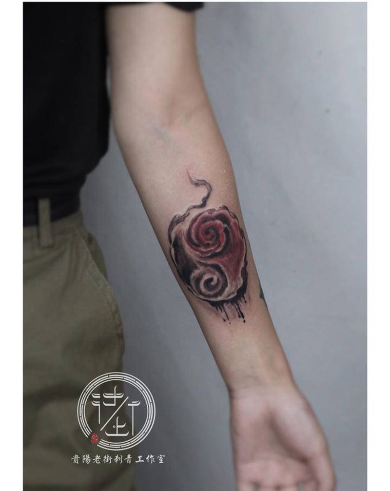 翔子作品，水墨丹青，八卦阵。纹身图片_手臂水墨八卦纹身图案