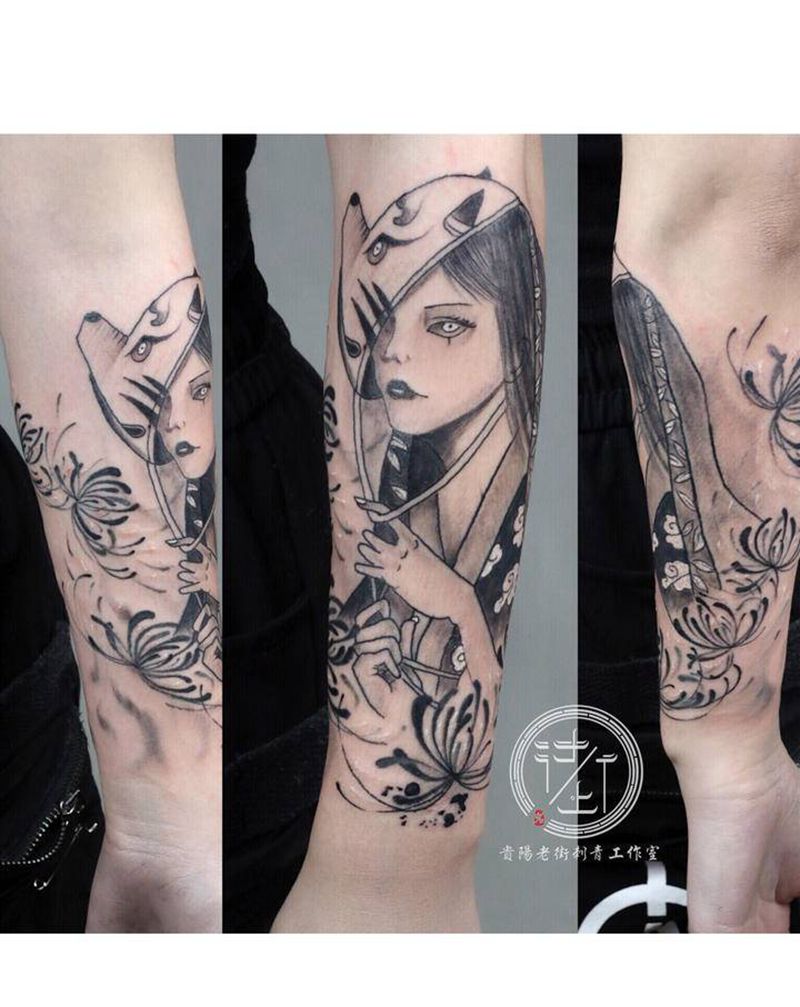 翔子作品，艺妓身上纹，再无心上纹身图片_手臂新传统艺妓纹身图案