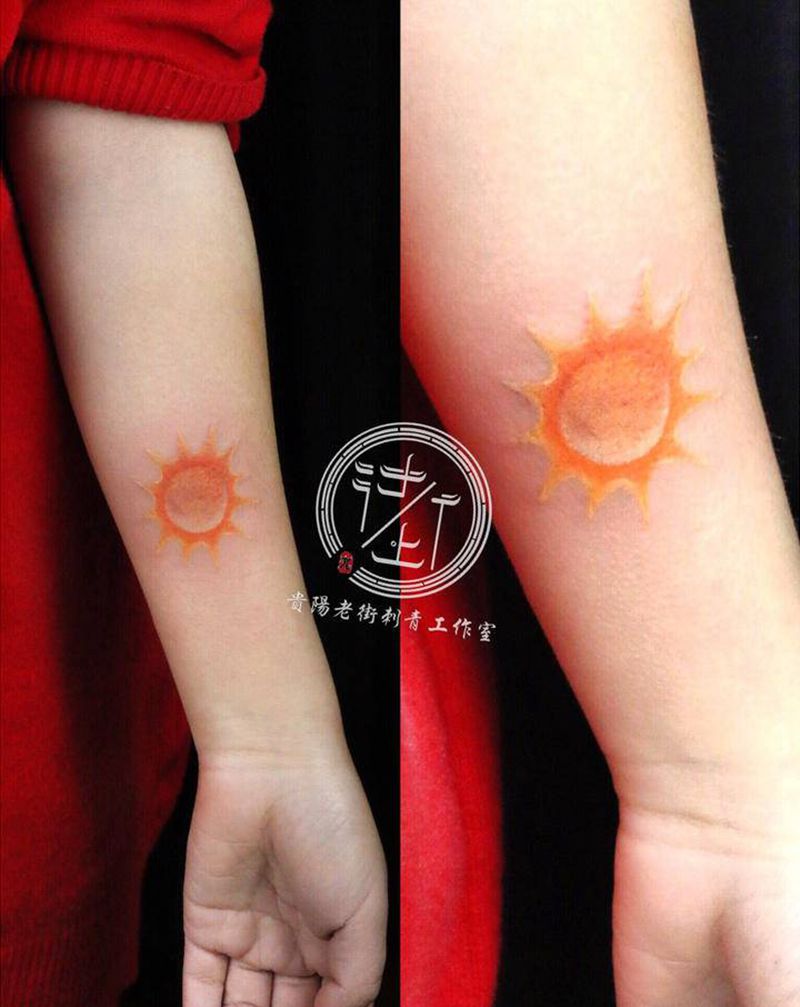翔子作品，小太阳纹身图片_手臂图腾太阳纹身图案