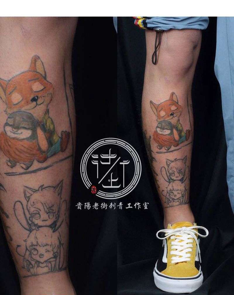 疯狂动物城 By：翔子纹身图片_水彩疯狂动物城纹身图案