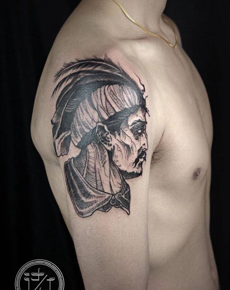 印第安人 By:翔子纹身图片_点刺印第安人纹身图案