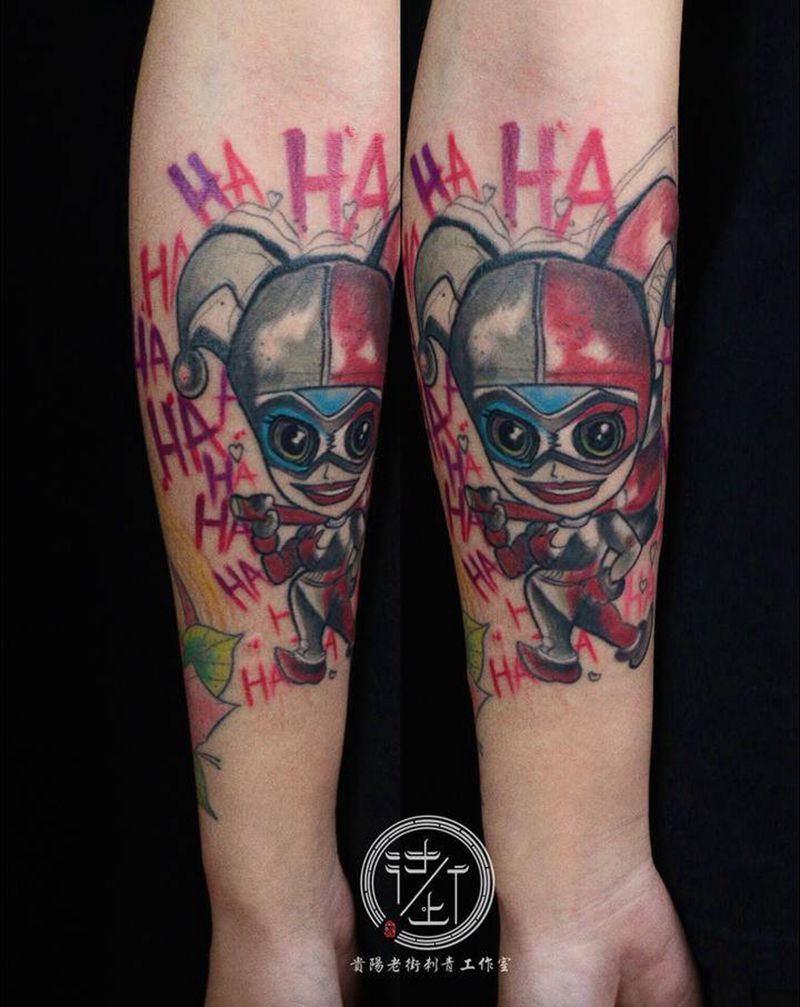 小丑女纹身图片_手臂New School小丑女纹身图案