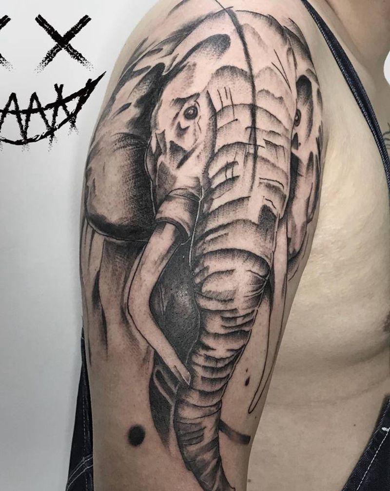 大象纹身图片_手臂点刺大象纹身图案
