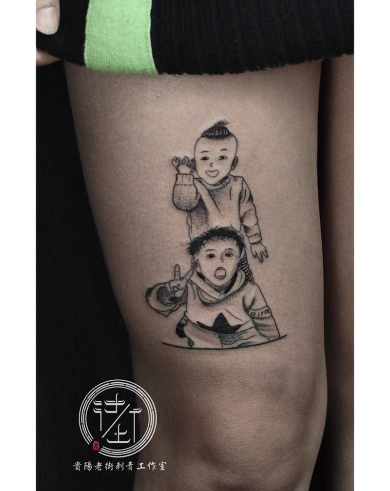 简笔画纹身图片_腿部点刺简笔画纹身图案